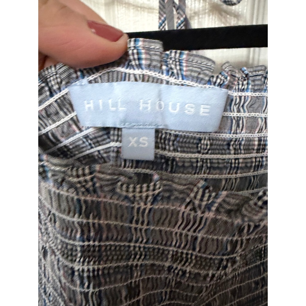 Hill House Home The Athena Nap Dress Blue Grey Plaid Smocked Mini Dress XS - Picture 7 of 9